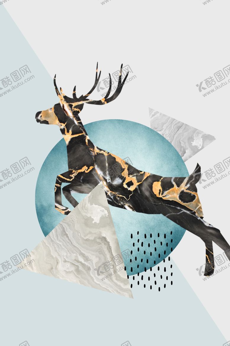 编号：97981803141343331138【酷图网】源文件下载-麋鹿几何装饰画