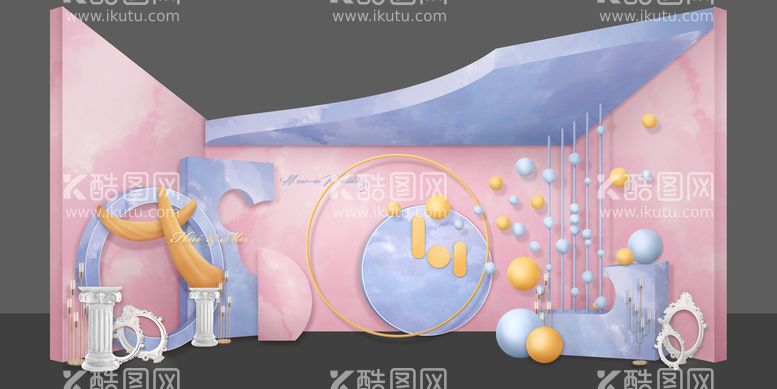 编号：99192611131130518365【酷图网】源文件下载-粉蓝色婚礼主舞台效果图