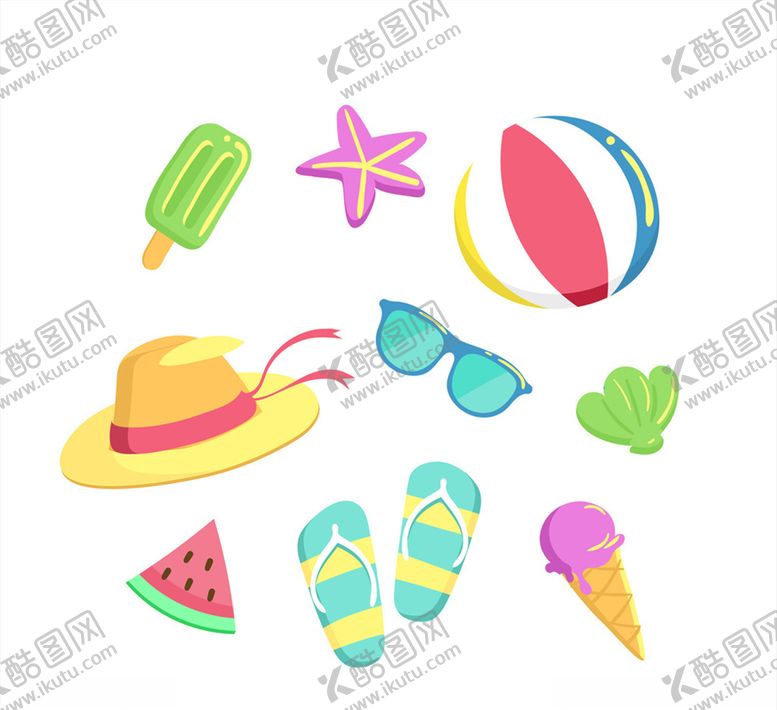 编号：65570610300912547137【酷图网】源文件下载-卡通夏季图标矢量素材