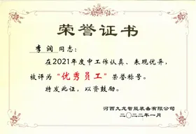荣誉证书企业智能公司优秀员工