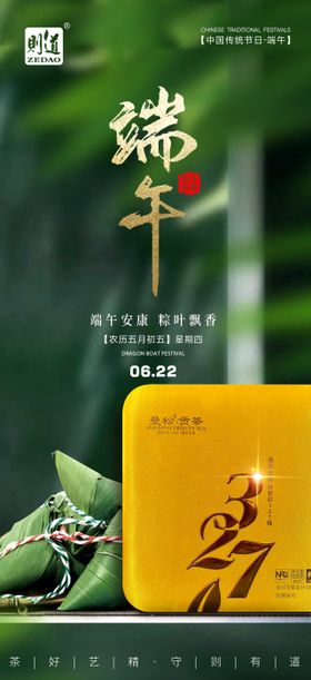 普洱茶端午节节气海报绿色