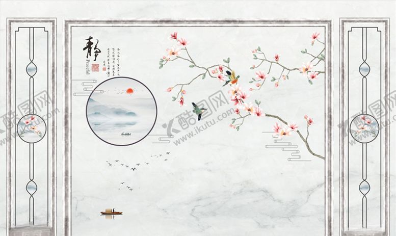 编号：78962606191100487045【酷图网】源文件下载-花鸟画手绘画鸟飞鸟背景墙