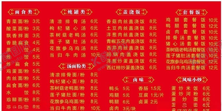 编号：59608510250129188122【酷图网】源文件下载-沙县小吃墙面菜单
