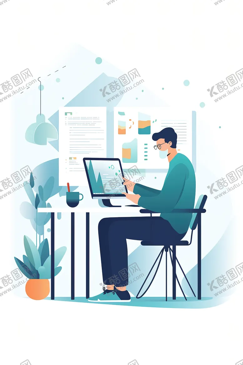 编号：29829501250640412667【酷图网】源文件下载-办公室工作扁平插画配图