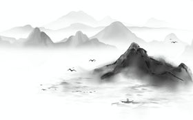 水墨山水背景抽象新中式画创意画