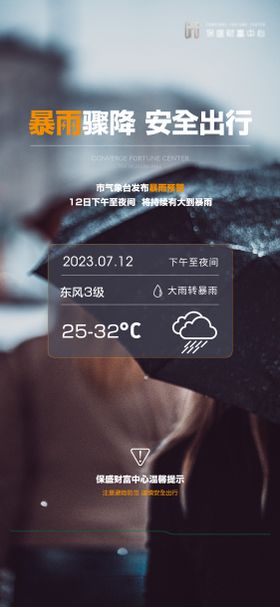 下雨暴雨温馨提示海报