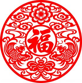 圆形福字剪纸图案
