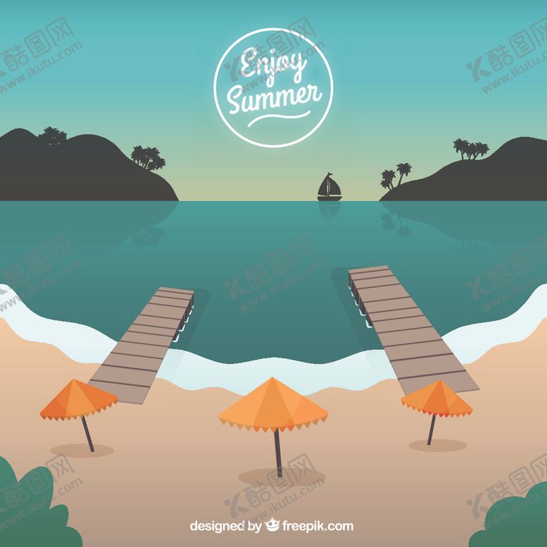 编号：93896803222300257534【酷图网】源文件下载-夏日沙滩插画