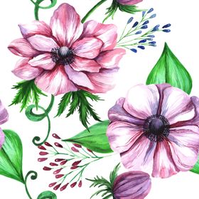 手绘花朵叶子数码印