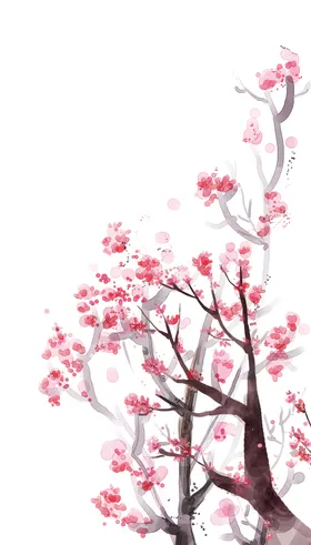 手绘粉色桃花免扣素材图片摄影背景卡通草鸟树
