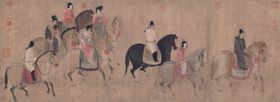 唐张萱虢国夫人游春图卷