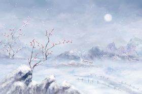 冬季大雪山水风景插画