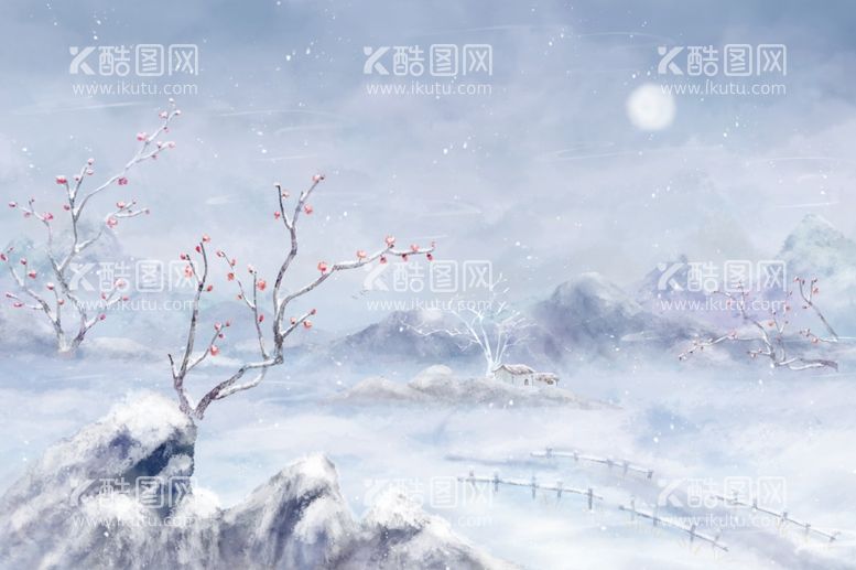 编号：68123711300748193149【酷图网】源文件下载-冬季大雪山水风景插画