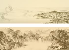泛黄山水画背景