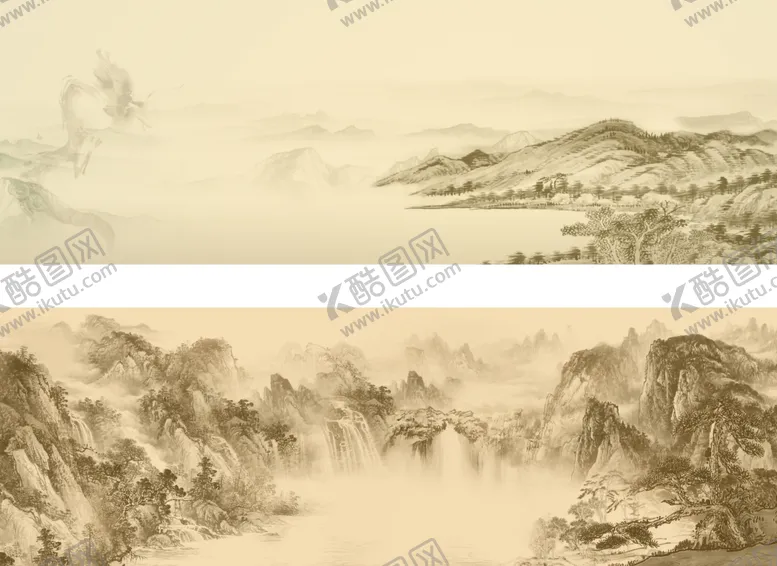 编号：37833307021558588004【酷图网】源文件下载-泛黄山水画背景