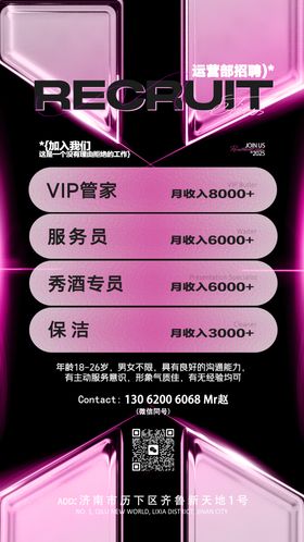 夜店酒吧夜场楼面运营部招聘海报