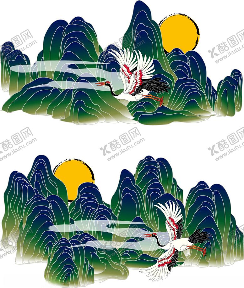 编号：95304311151503115820【酷图网】源文件下载-中式山水仙鹤图案设计