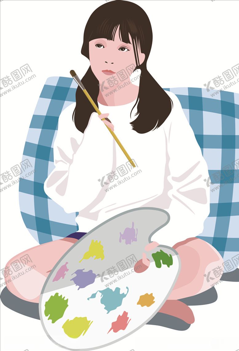 编号：87893610061200318949【酷图网】源文件下载-矢量图画画的女孩