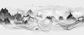 禅意山水画新中式山水客厅装饰横版石来运转麋鹿