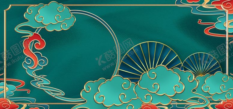 编号：60576905072216468406【酷图网】源文件下载-绿色复古祥云浮雕电商背景