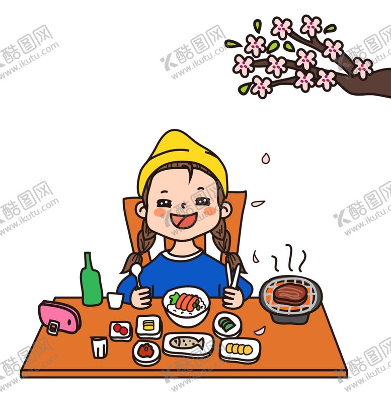 编号：25353609261438334444【酷图网】源文件下载-卡通女孩吃饭