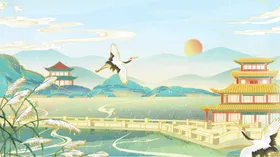 国潮背景中风包装山水