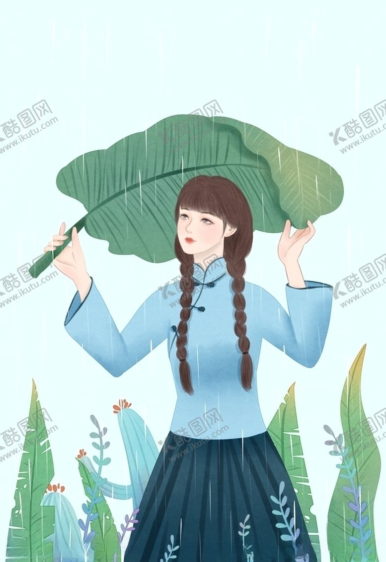 编号：53260309240407007563【酷图网】源文件下载-古典树叶女孩插画