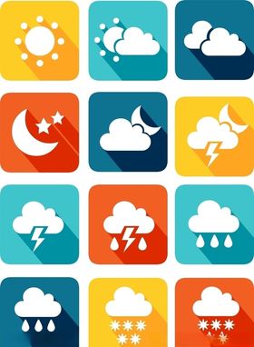 矢量可编辑天气太阳多云雷雨图标