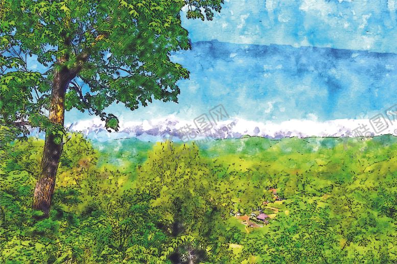 编号：70913509161456145691【酷图网】源文件下载-水彩田园风光
