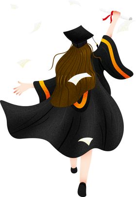 毕业学士服手绘人物免抠元素