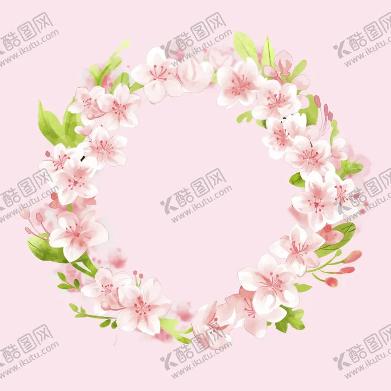 编号：25421406292141002619【酷图网】源文件下载-粉色花卉花环装饰插画
