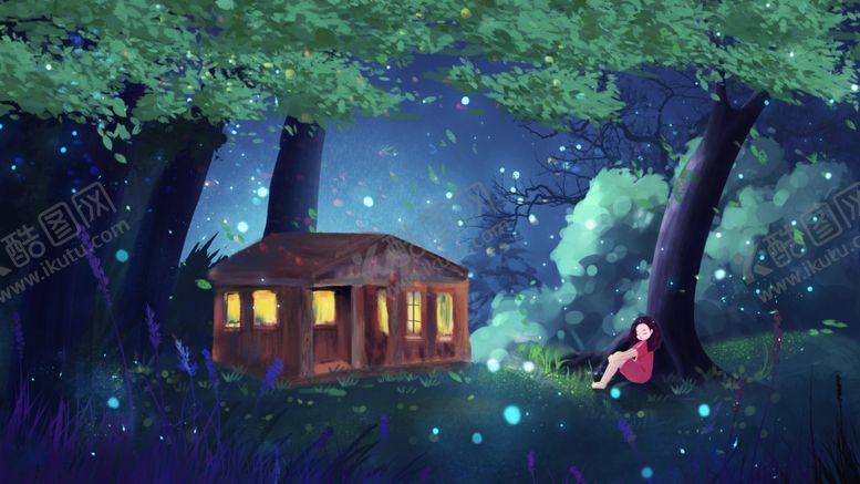 编号：29696004101650129094【酷图网】源文件下载-森林中的梦幻小屋与女孩