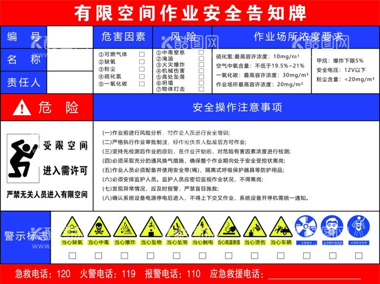 编号：27264911302302086728【酷图网】源文件下载-有限空间告知牌