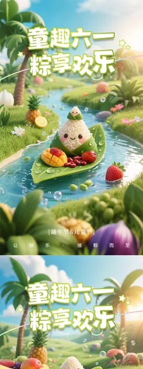 3D萌系端午节儿童节海报