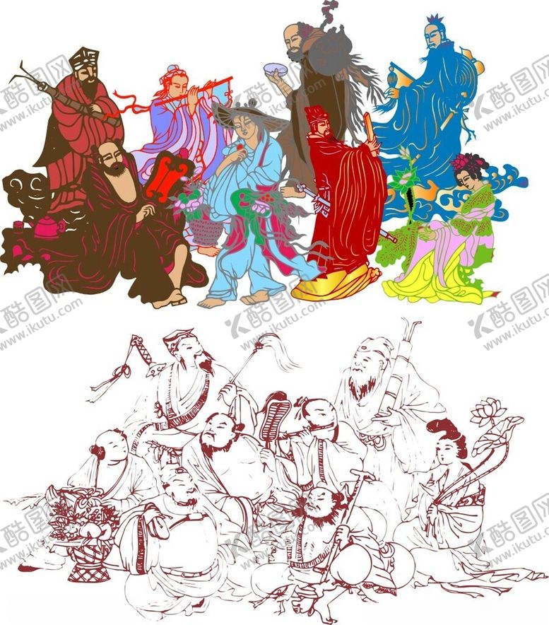 编号：96269410261527538565【酷图网】源文件下载-八仙过海古代人物