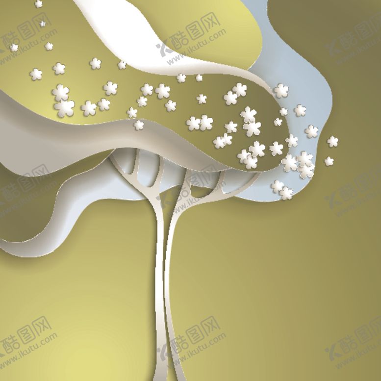 抽象树剪纸风格素材3D