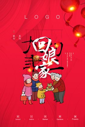 红色龙年新年初二节日海报