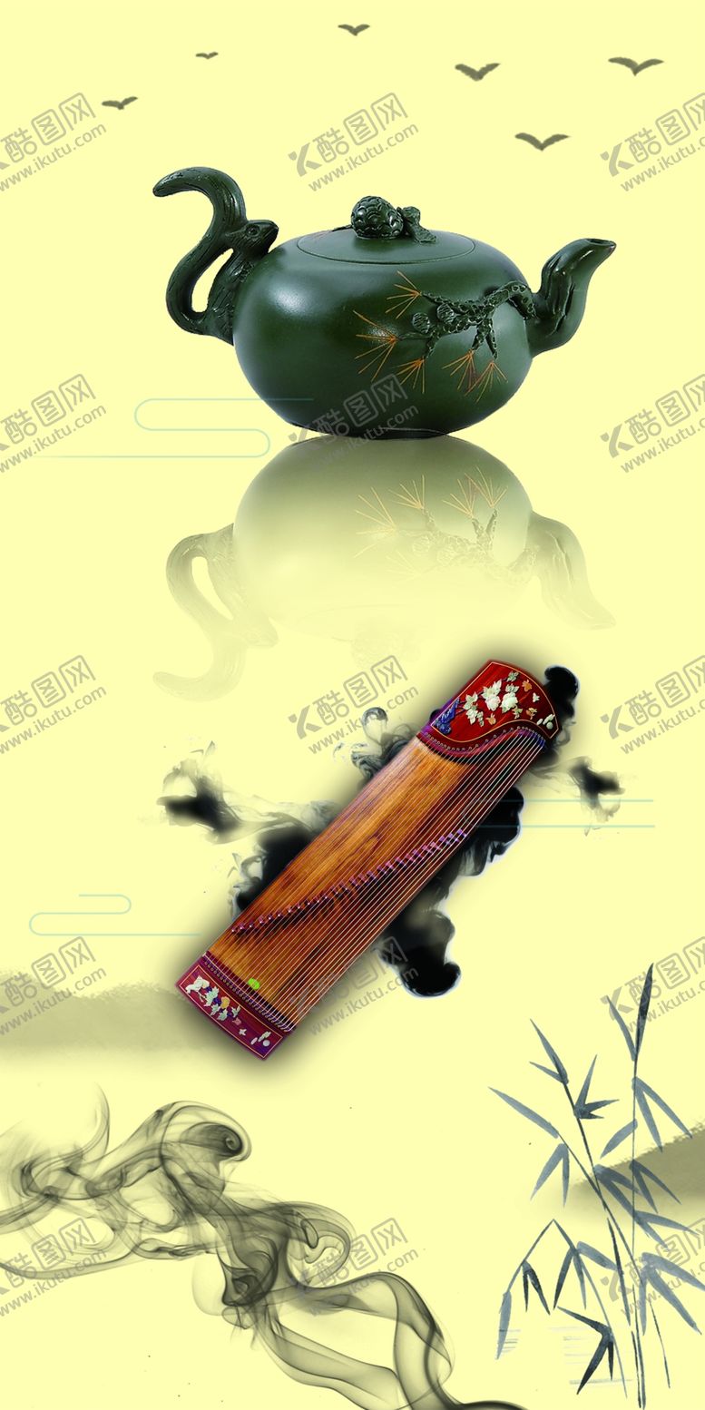 编号：79861201200443362828【酷图网】源文件下载-中式茶壶古筝背景