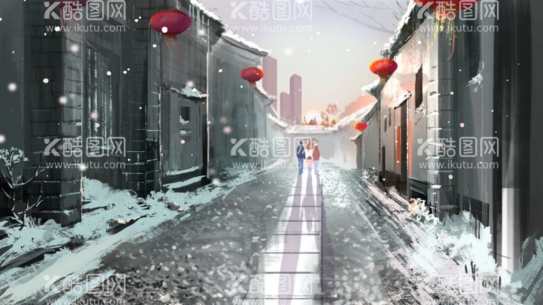 编号：60018212152210439534【酷图网】源文件下载-冬日飘雪的街道