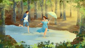 人物情侣插画卡通背景素材