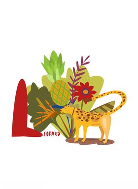 豹子与植物印花图案