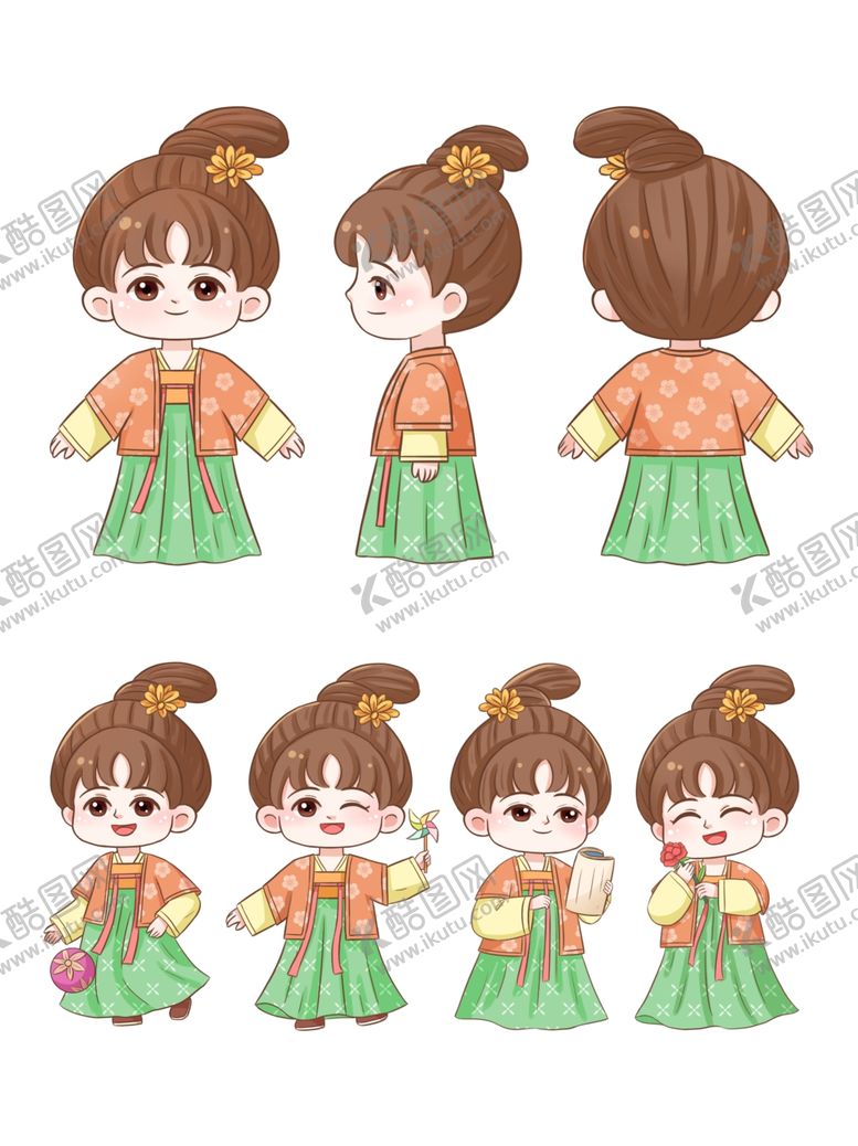 编号：42882704150106101249【酷图网】源文件下载-古风女孩多样造型插画