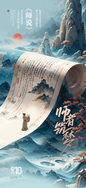 国潮古风画卷创意教师节海报