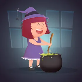 卡通魔女人物万圣节法巫