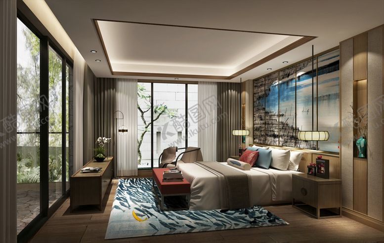 编号：92543610061828151564【酷图网】源文件下载-新中式卧室