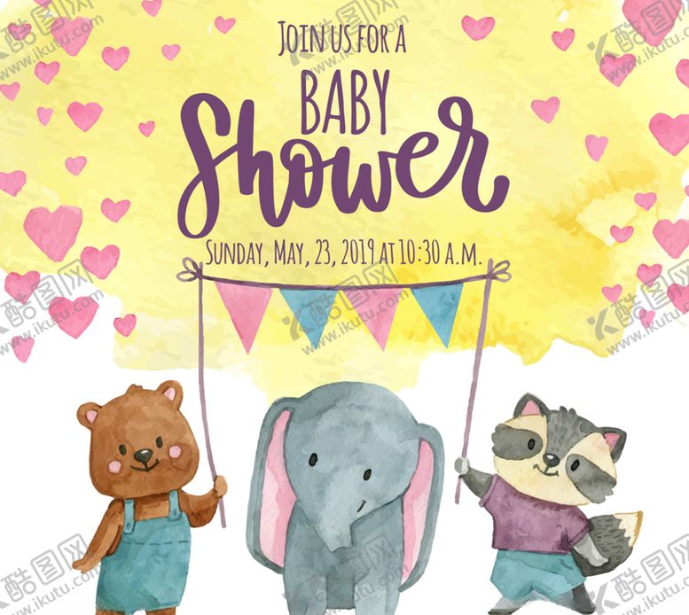 编号：37461609162121353577【酷图网】源文件下载-彩绘迎婴派对动物海报A矢量素材