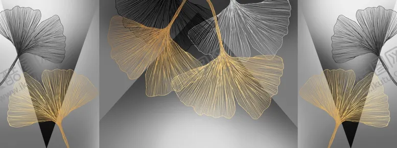 编号：58032410101444175991【酷图网】源文件下载-新中式鎏金筋脉银杏树叶子装饰画