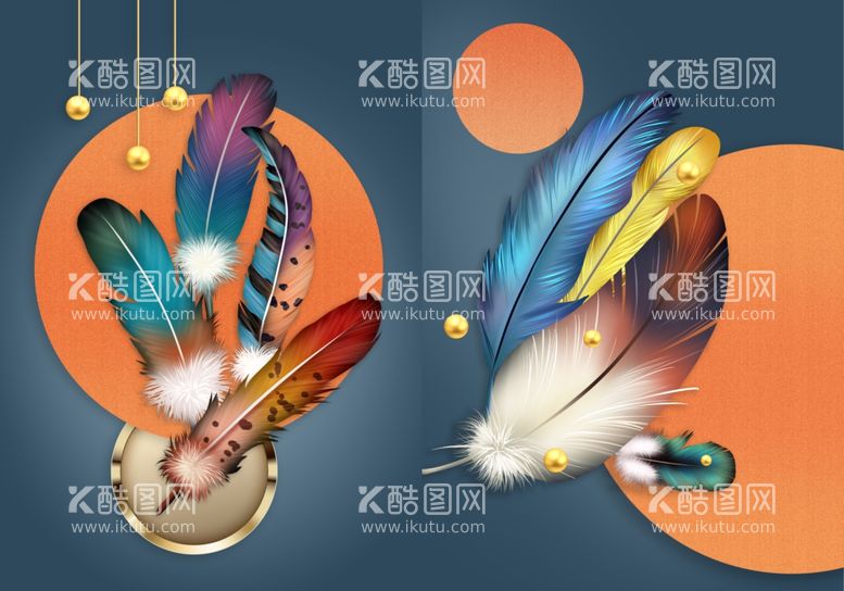 编号：18607912021819453320【酷图网】源文件下载-羽毛几何组合装饰画