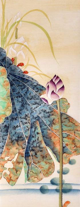中式水墨山水荷花装饰画玄关屏风