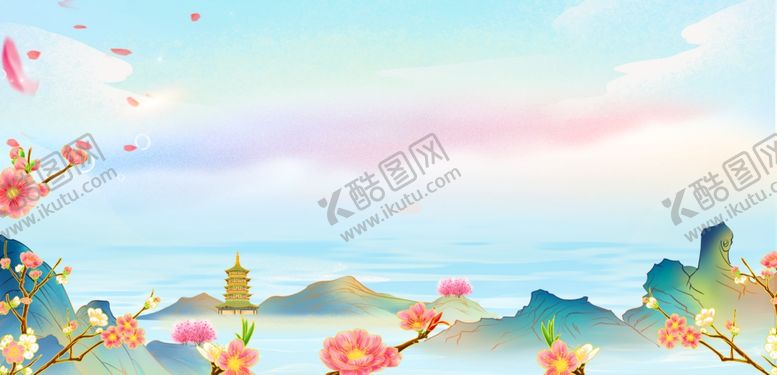 编号：98757204041427297755【酷图网】源文件下载-春日山水繁花美景图